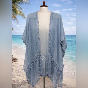 Sonoma Sheer Dusty Blue Kimono/duster/ cover up with Lace Trim